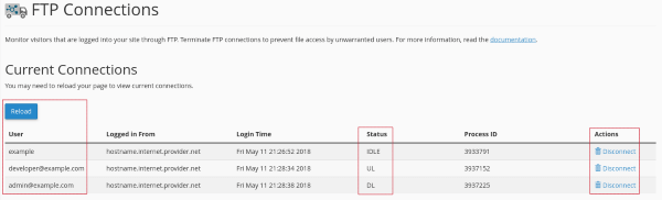 Monitor and manage FTP sessions in cPanel